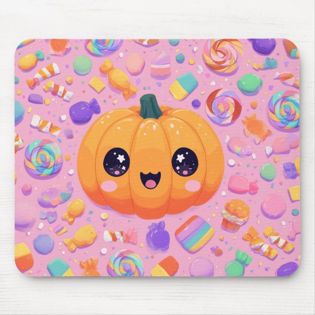 Alfombrilla De Ratón Cute Jack-o-Lantern con Candy - Mousepad (Frente)