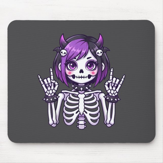 Alfombrilla De Ratón Cute Kawaii Goth Girl Skeleton Punk-goth Alternati (Frente)