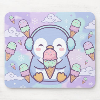 Alfombrilla De Ratón Cute Kawaii Penguin with Ice Cream Mouse Pad