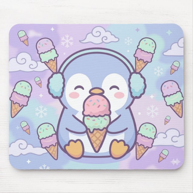 Alfombrilla De Ratón Cute Kawaii Penguin with Ice Cream Mouse Pad (Frente)