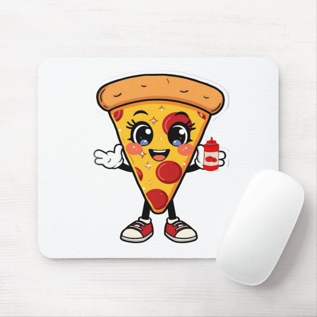Alfombrilla De Ratón Cute Kawaii Pizza Cartoon Mousepad (Con ratón)