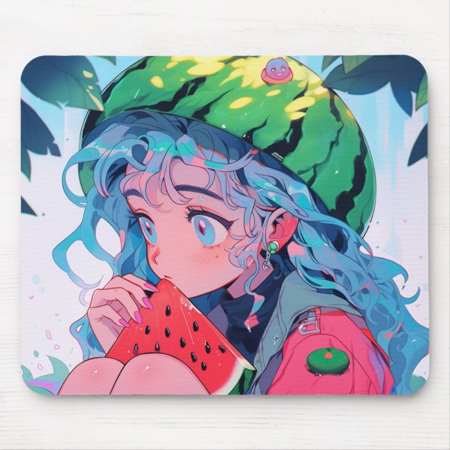Alfombrilla De Ratón Cute Kawaii Watermelon Fruit Nature Anime Chica (Frente)