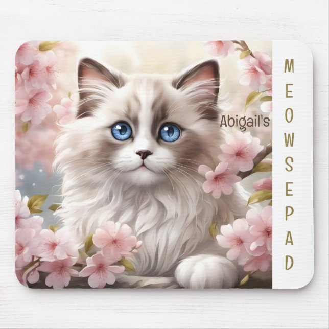 Alfombrilla De Ratón Cute Kitten Spring Pink Sakura Nombre Mousepad (Frente)