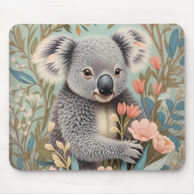 Alfombrilla De Ratón Cute Koala Elegant Pastel Floral (Frente)