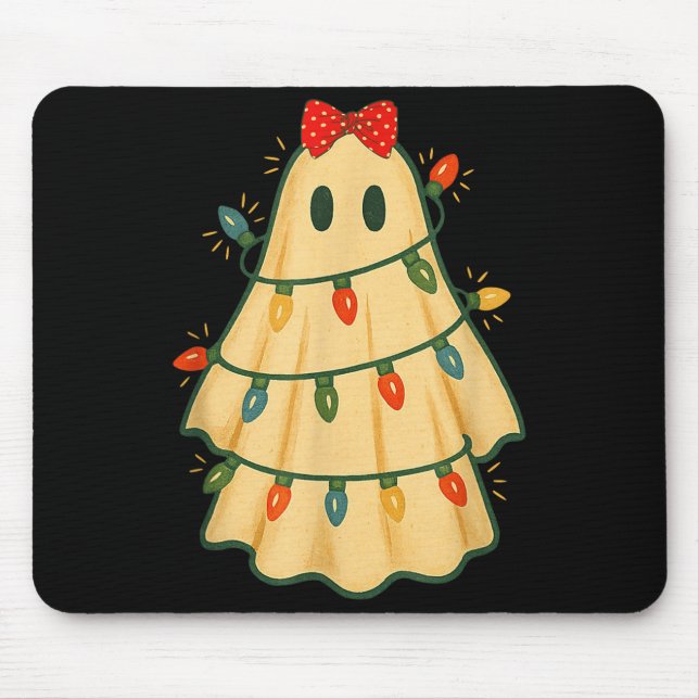 Alfombrilla De Ratón Cute Lit Ghost Christmas Tree Funny Gift Halloween (Frente)