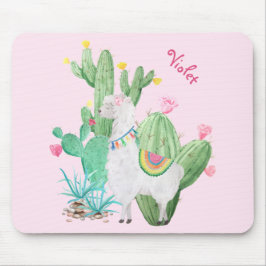 Alfombrilla De Ratón Cute Llama y acuarela Cactus - Rosa Pastel