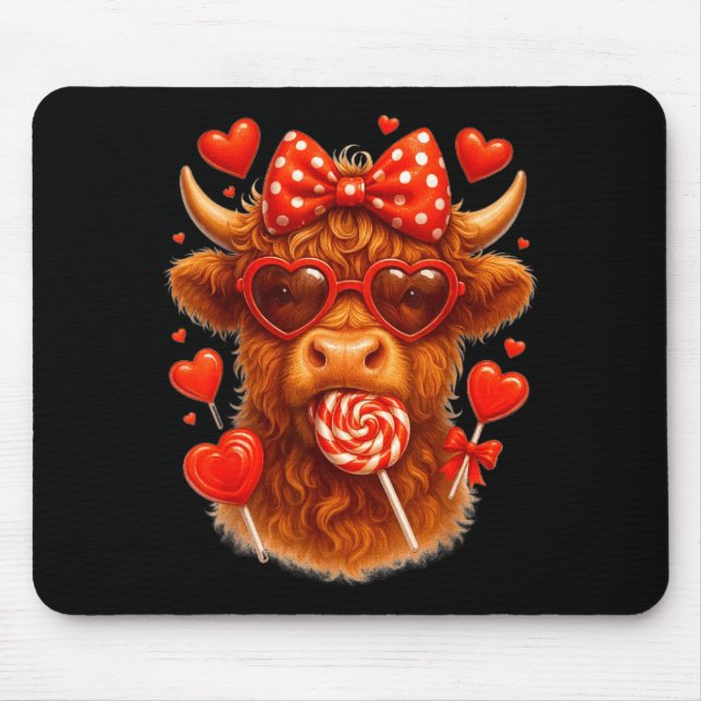 Alfombrilla De Ratón Cute Lollip Highland Cow Valentine's Day Red Heart (Frente)