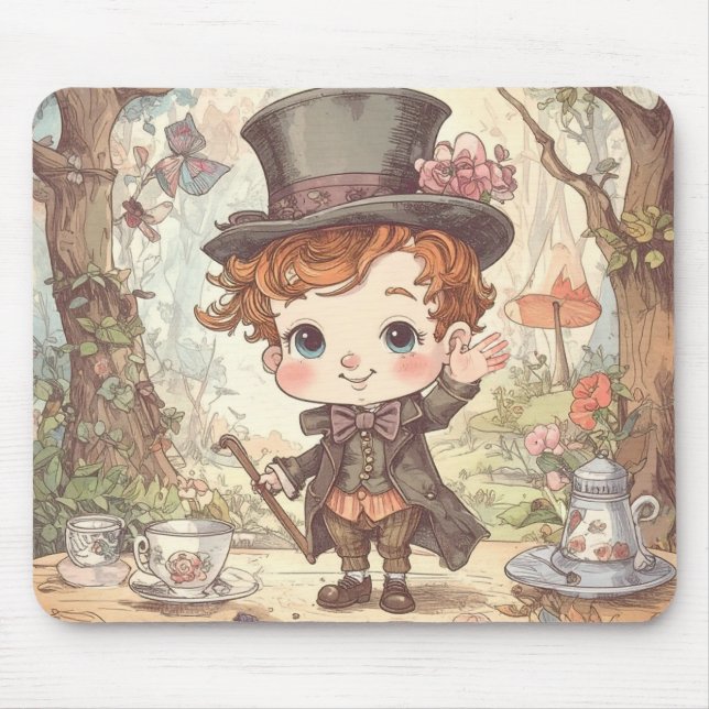 Alfombrilla De Ratón Cute Mad Hatter Whimsical Wonderland Woodland Art (Frente)