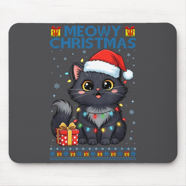 Alfombrilla De Ratón Cute Meowy Christmas Cat – Kawaii Holiday Kitty Te (Frente)