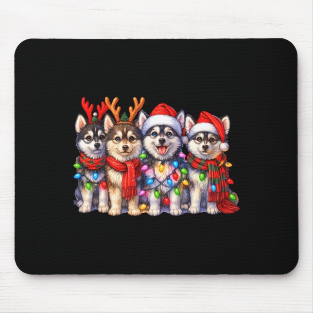 Alfombrilla De Ratón Cute Msky Christmas Dogs With Lights Long Sleeve  (Frente)