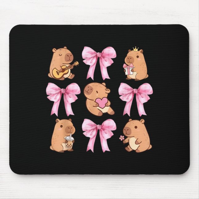 Alfombrilla De Ratón Cute Nk Coquette Bow Kawaii Capybara Lover  (Frente)