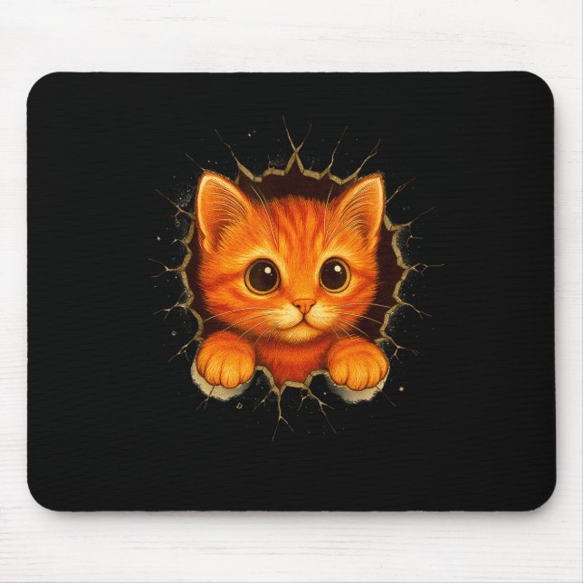 Alfombrilla De Ratón Cute Orange Kitten Cracks Mug Wall Funny Cat Lover (Frente)
