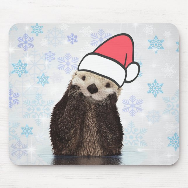 Alfombrilla De Ratón Cute Otter llevando un Navidad de Santa Hat (Frente)