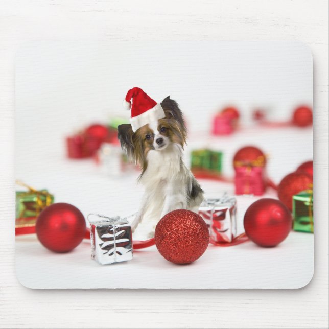 Alfombrilla De Ratón Cute Papillon Dog Navidades Santa Hat (Frente)