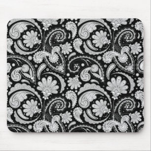 Alfombrilla De Ratón Cute patrones de cachemira vintage en blanco y neg