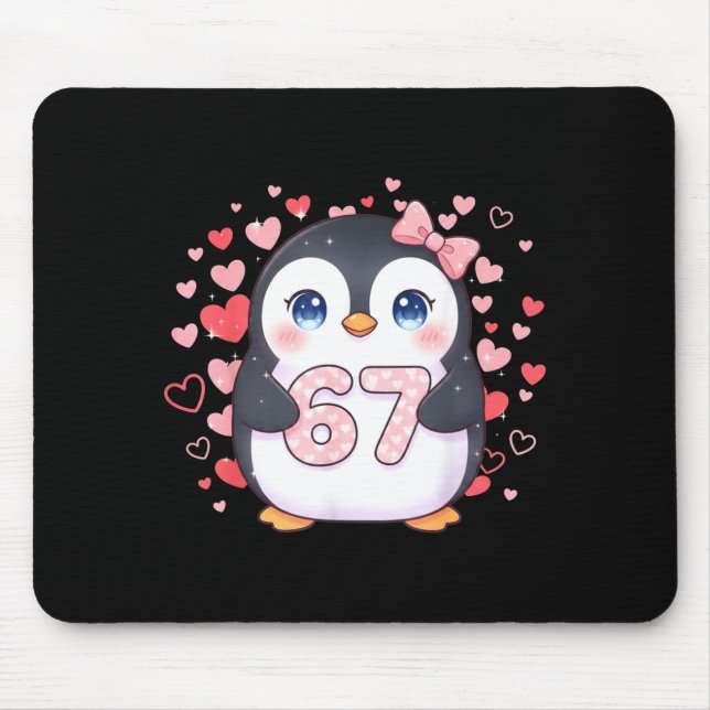 Alfombrilla De Ratón Cute Penguin 67 Six Seven Valentine Hearts 6 7 Mem (Frente)