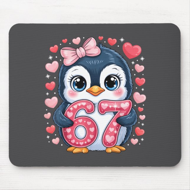 Alfombrilla De Ratón Cute Penguin 67 Six Seven Valentine Hearts 6 7 Mem (Frente)
