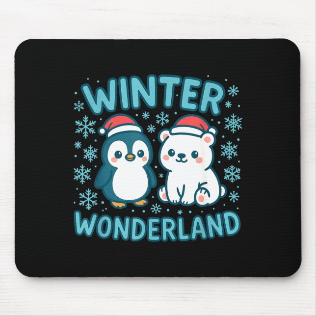 Alfombrilla De Ratón Cute Penguin And Lar Bear Winter Wonderland Christ (Frente)