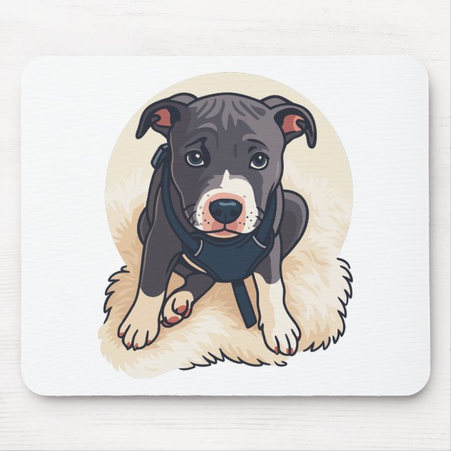Alfombrilla De Ratón Cute Pitbull Puppy Dog Cartoon Design (Frente)