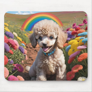 Alfombrilla De Ratón Cute Poodle Flor colorida y arcoiris