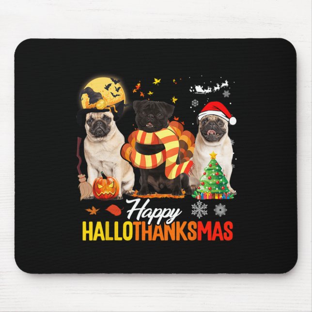 Alfombrilla De Ratón Cute Pug Happy Hallothanksmas Halloween Thanksgivi (Frente)