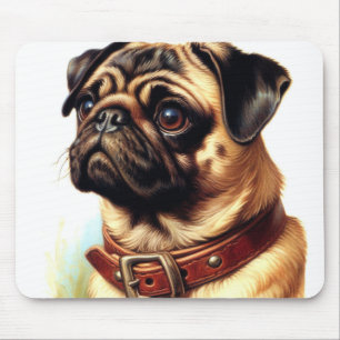 Alfombrilla De Ratón Cute Pug Retro Pintura