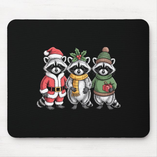 Alfombrilla De Ratón Cute Raccoon Christmas Funny Holiday Santa Claus A (Frente)