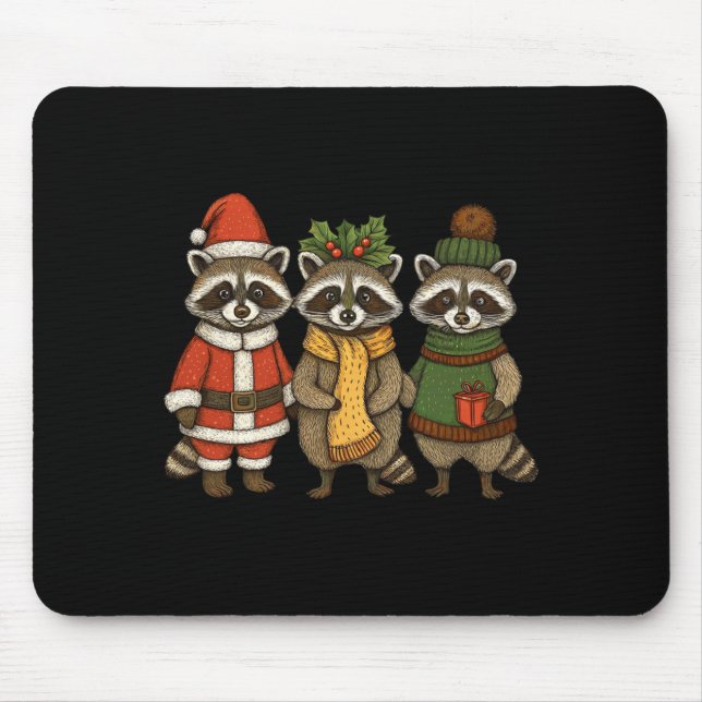 Alfombrilla De Ratón Cute Raccoon Christmas Funny Holiday Santa Claus A (Frente)