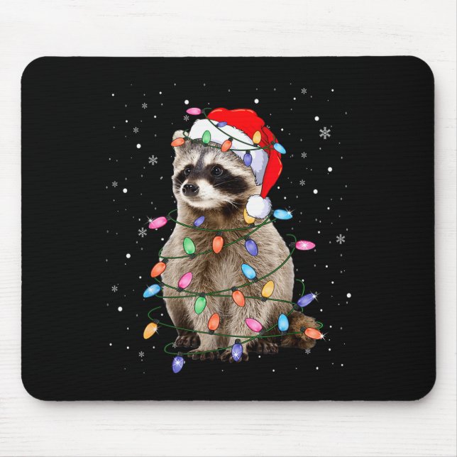 Alfombrilla De Ratón Cute Raccoon Christmas Tree Lights Pajama Raccoon  (Frente)