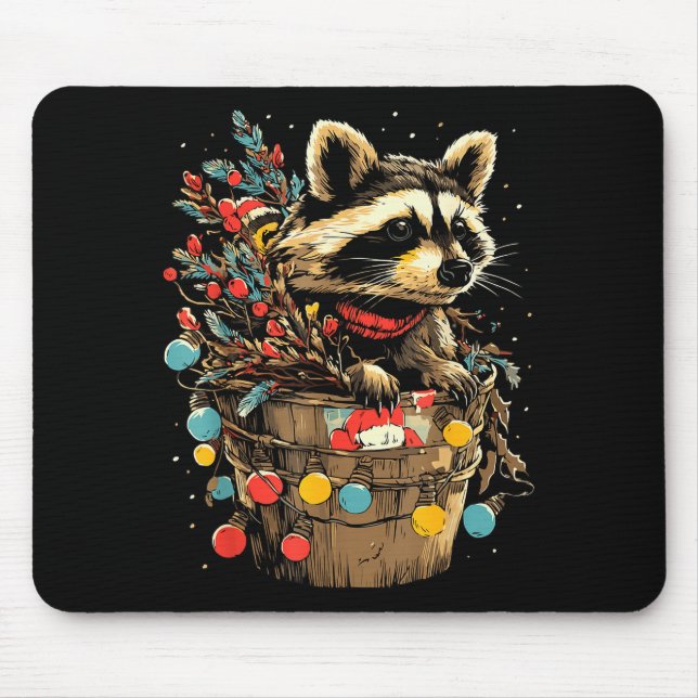 Alfombrilla De Ratón Cute Raccoon Festive Winter Scenery Forest Animal  (Frente)