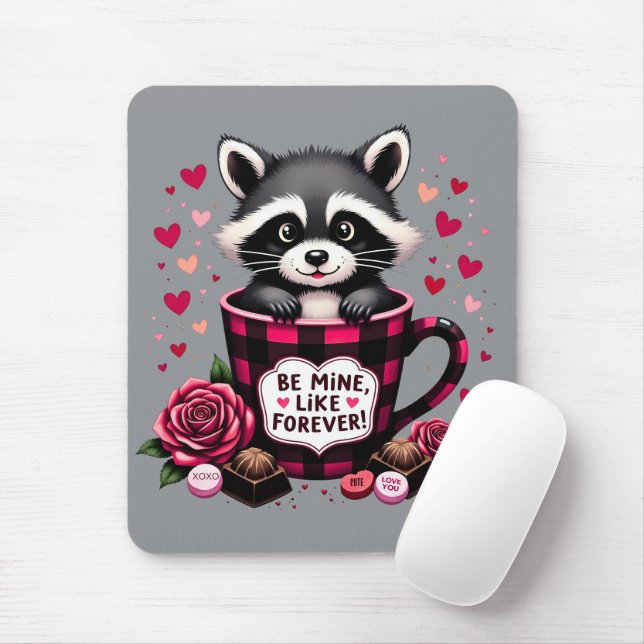Alfombrilla De Ratón Cute Raccoon Valentine Buffalo Testético (Con ratón)