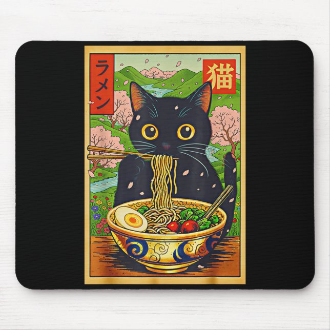 Alfombrilla De Ratón Cute Ramen Cat Nature Flowers Noodle Anime  (Frente)