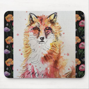 Alfombrilla De Ratón Cute Red Fox Watercolor Pintar Ratón Mat floral