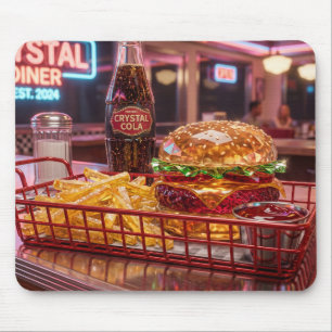 Alfombrilla De Ratón Cute Retro Diner Crystalline Burger y Papas Frit