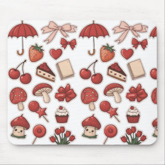 Alfombrilla De Ratón Cute Rojo Estético Musgo Fresa Postre Pat