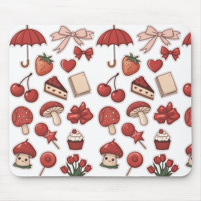 Alfombrilla De Ratón Cute Rojo Estético Musgo Fresa Postre Pat (Frente)