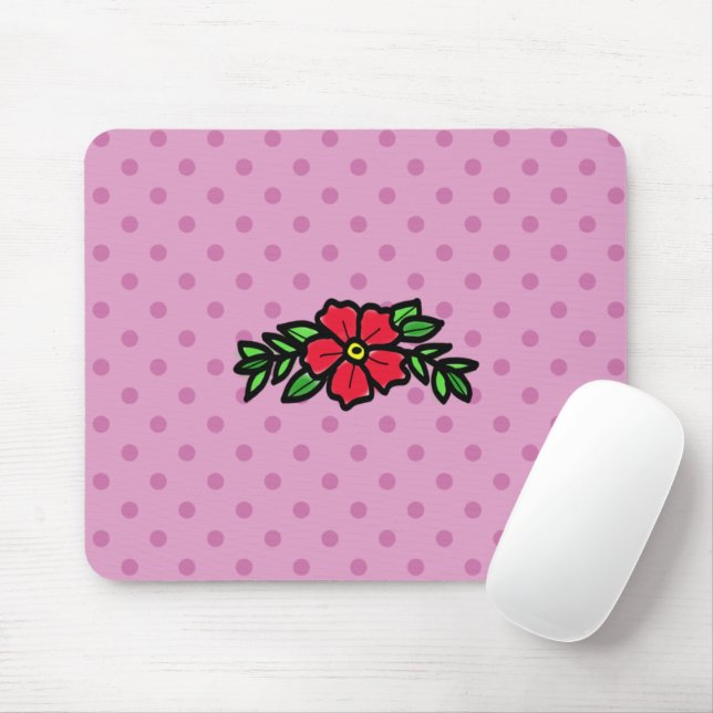 Alfombrilla De Ratón Cute rosado Polkadot Red Tradition Rosa Mouse Mat (Con ratón)