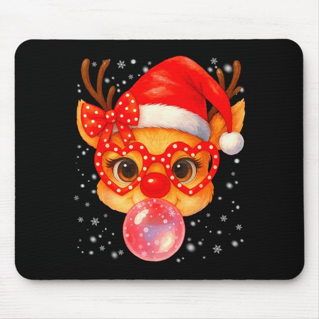 Alfombrilla De Ratón Cute Rudolph Red Nose Bubble Gum Christmas Xmas Gi (Frente)