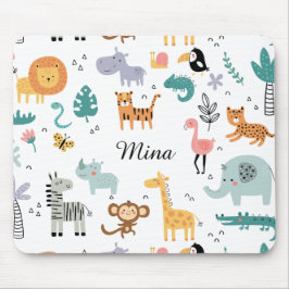 Alfombrilla De Ratón Cute Safari Jungle Animals Personalized Baby Name