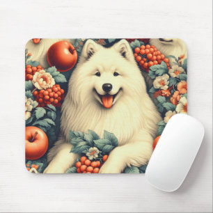 Alfombrilla De Ratón Cute Samoyed Floral Pintura