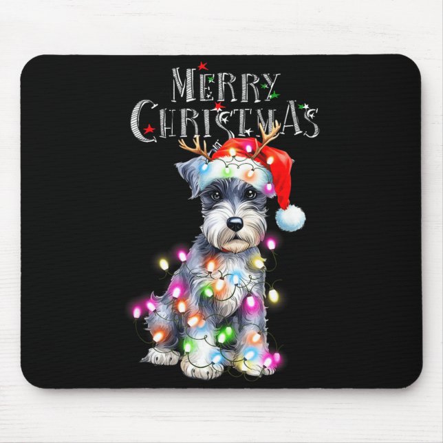Alfombrilla De Ratón Cute Schnauzer Christmas Lights Xmas Dog Santa Hat (Frente)