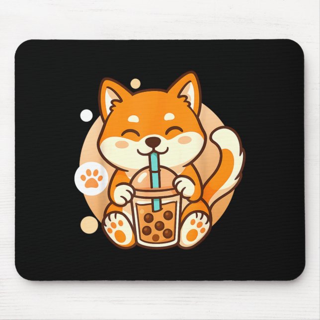 Alfombrilla De Ratón Cute Shiba Inu Dog Bubble Boba Tea Anime Kawaii Ne (Frente)