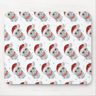 Alfombrilla De Ratón Cute Silver Gray Cat With Christmas Cat Collar