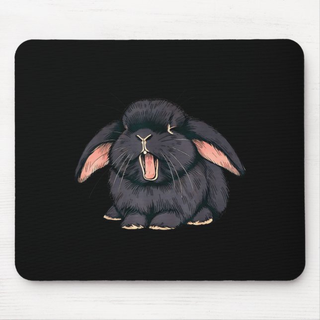 Alfombrilla De Ratón Cute Sleepy Holland Lop Rabbit Yawn Black Bunny Wa (Frente)