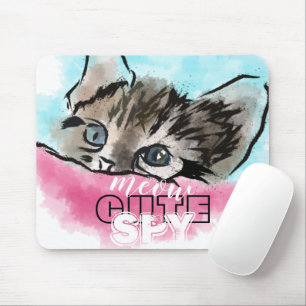 Alfombrilla De Ratón "CUTE SPY" Gracioso Kitten Azul Rosa