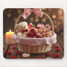 Alfombrilla De Ratón Cute Teddy Rose Basket Romantic Valentine Office