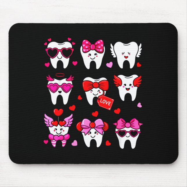 Alfombrilla De Ratón Cute Teeth Love Valentine's Day Dental  (Frente)