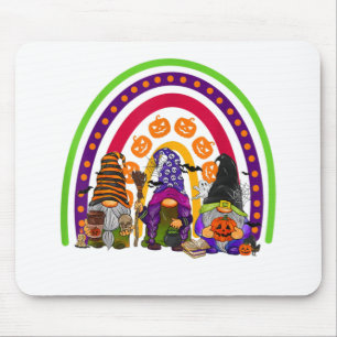 Alfombrilla De Ratón Cute tres gnomos de arcoiris Feliz Halloween Otoño