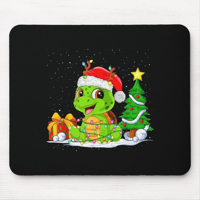 Alfombrilla De Ratón Cute Turtle Santa Christmas Tree Lights Xmas Pajam (Frente)