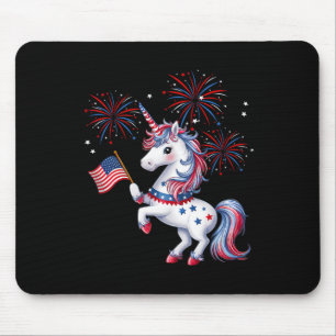Alfombrilla De Ratón Cute Unicornio Americano Patriótico Fuegos Artific